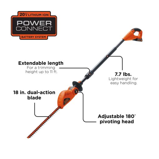 BLACK+DECKER 20V MAX Cordless Pole Hedge Trimmer, 18-Inch (LPHT120) & 20V MAX* Lithium Battery (LBXR20) - Image 5