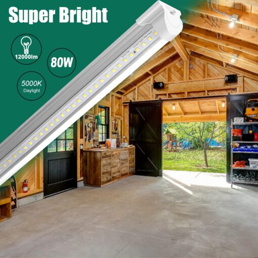 10 Pack 8FT 80W LED Shop Light, 5000K 12000LM Integrated Fixture, V Shape Daylight White Ceiling T8 LED Tube Light for Garage, Clear Cover, High Output, Linkable Shop Lights for Garage, Plug and Play - Image 7