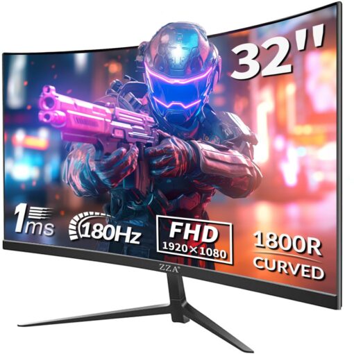 ZZA 32-Inch Curved Gaming Monitor 180hz,FHD 1080P Computer PC Monitor with 1500R |1ms (GTG) | HDR 600|Curved|122% sRGB|DP/HDMI|VESA|FreeSync & G-Syn,Mount Business, Office, Casual Gaming Monitors