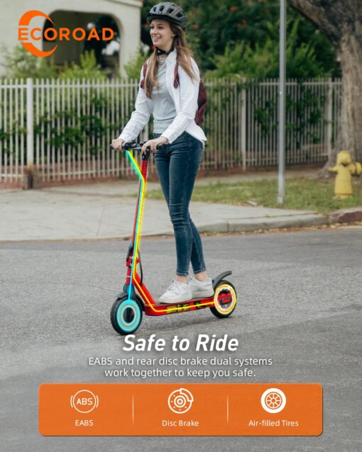 ECOROAD Electric Scooter EC6, 400W Peak Motor & 19 MPH Adults Commuting Scooters, 15 Miles Long Range Electric Kick Scooters, 8.5" Pneumatic Tires Lightweight Foldable E-Scooter with Turn Signals - Image 6