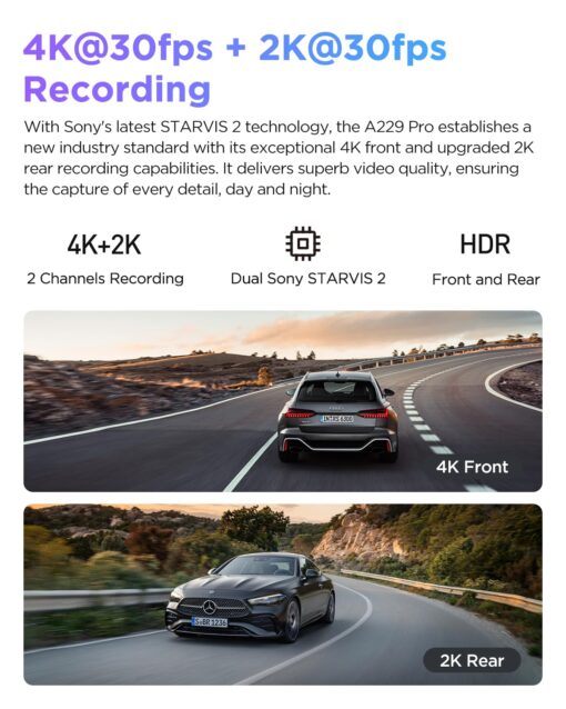 【Bundle: VIOFO A229 Pro 2CH + HK4 Hardwire Kit with 8pcs Fuse Tap】 VIOFO A229 Pro 4K HDR Dash Cam, Dual STARVIS 2 IMX678 IMX675, 4K+2K Front and Rear Car Camera, 2 Channel with HDR, 5GHz WiFi GPS - Image 9