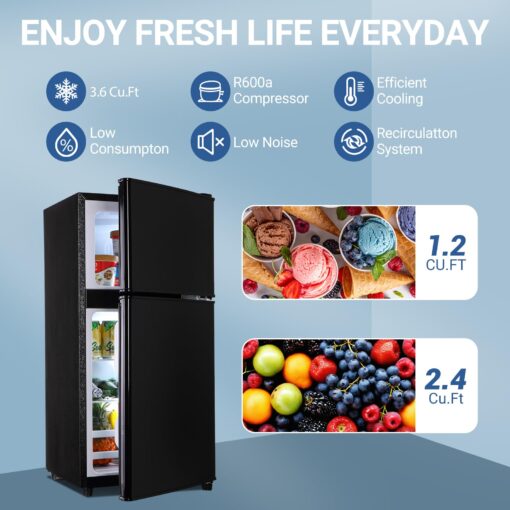 Zyerch FLS-90-BLACK Apartment Size 4.0 Cu. Ft. Mini Dorm Fridge Adjustable Thermostat & Shelves Small Refrigerator with Freezer for College, Office, Kitchen, Black, 3.6 Cu.Ft - Image 7