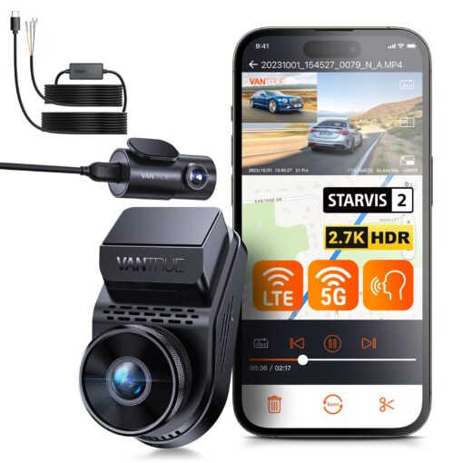 【Bundle: Vantrue S1 PRO Dual Dash Cam + Vantrue Hardwire Kit】 Vantrue S1 Pro 2.7K Front and Rear 5G Wi-Fi Dash Cam, 1944P Dual Hidden Dash Camera for Cars, STARVIS 2, Voice Control