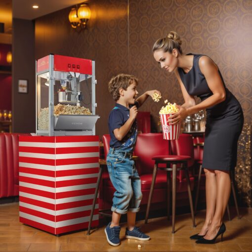 VEVOR Commercial Popcorn Machine, 12 Oz Kettle, 1440 W Countertop Popcorn Maker for 80 Cups per Batch, Theater Style Popper with 3-Switch Control Steel Frame Tempered Glass Doors 1 Scoop 2 Spoons, Red - Image 5