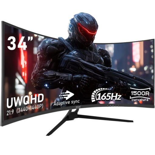 ZZA 34" UltraWide Curved QHD Monitor - Immersive Gaming Experience with 165Hz Refresh Rate, VA Panel, and AMD FreeSync Premium | HDR10 | 99% sRGB | 3440x1440