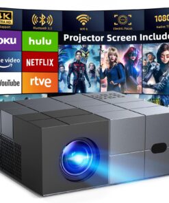 [Electric Focus] Projector with WiFi and Bluetooth, 20000LM Native 1080P Projector with Screen, YOWHICK Portable Movie Smart Projector, Home Projector 4K Supported for Phone/TV Stick /HDMI/USB Grey