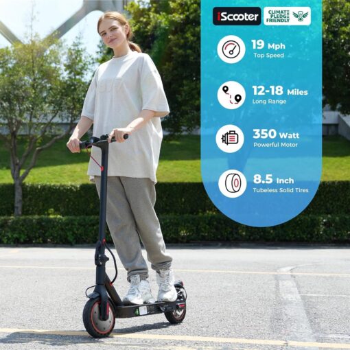 iScooter i9 Electric Scooter Adults and Teenages, 19 MPH, 18 Miles Range, 8.5'' Solid Tires, 350W Foldable and Cruise Control Escooter with Double Braking System and APP - Image 7