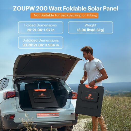 ZOUPW 200 Watt Portable Solar Panel for Power Station,Camping Essentials,200W 20V Foldable Solar Panel with Solar Cable,23.5% High Efficiency IP67 Waterproof 4 Kickstands for Camping RV Blackout - Image 8