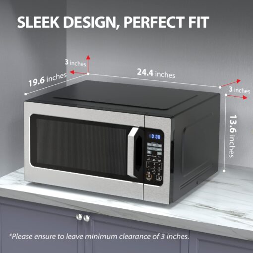 Toshiba ML-EM62P(SS) Large Countertop Microwave with Smart Sensor, 6 Menus, Auto Defrost, ECO Mode, Mute Option & 16.5" Position Memory Turntable, 2.2 Cu Ft, 1200W, Stainless Steel - Image 8