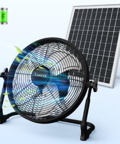 14" Portable Battery Operated Solar Fan, Rechargeable Camping Tent Fan Outdoor, Hi-Velocity Cordless Metal Floor Fan, Hi-Airflow Wireless Industrial Fan, Quiet Fan, 12-60H Runtime, USB Phone Charge