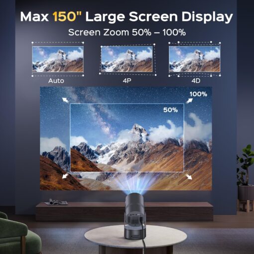 [Built-in Battery] Mini Projector with Wifi and Bluetooth, 4K 1080P Supported 270° Rotatable 150'' Screen Auto Keystone Home Outdoor Portable Smart Projector for Phone/TV/Laptop/HDMI, Iron Grey - Image 5