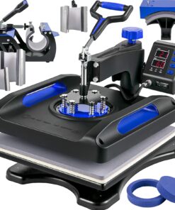 VEVOR 8 in 1 Heat Press Machine 15x15 Inch, 360° Swing Away Shirt Press Machine - Digital Professional Heat Transfer Tshirt Press Machine, Sublimation Heat Press for T Shirts Hat Cap Mug Plate Blue