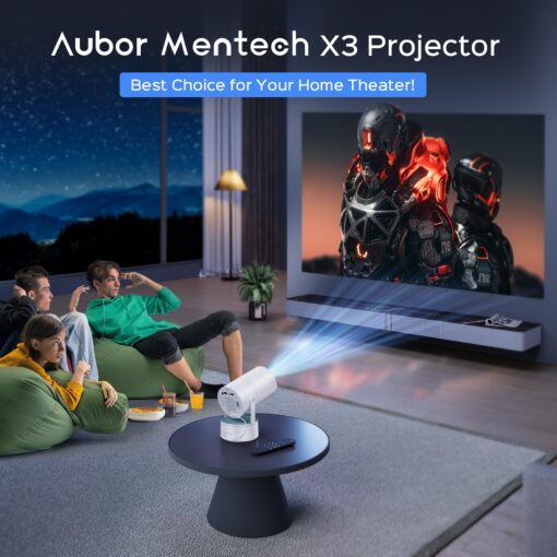 [Built-in Battery] Mini Projector with Wifi and Bluetooth, 4K 1080P Supported 270° Rotatable 150'' Screen Auto Keystone Home Outdoor Projector Portable Smart Projector for Phone/TV/Laptop/HDMI, White - Image 2