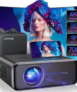 [Auto Focus/4K Support] Projector with WiFi 6 and Bluetooth 5.2, 700ANSI Native 1080P Outdoor Movie Projector, WiMiUS P62 Auto 6D Keystone & 50% Zoom, Smart Home Projector for iOS/Android/TV Stick