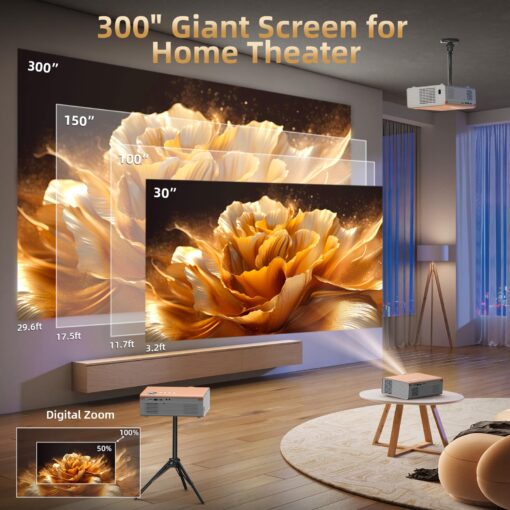 [Electric Focus/Auto Keystone] Projector with Wifi and Bluetooth, 800ANSI Native 1080P Portable Outdoor Movie Projector, Smart Home Proyector 4K Support for HDMI/USB/iOS/Android/Phone/PC, Retro Design - Image 6