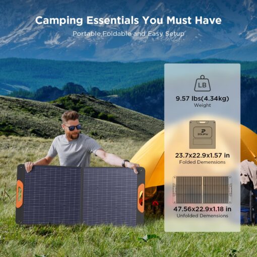 ZOUPW 110 Watt Portable Solar Panel,Power Outage Essentials,18.6V Foldable Solar Panel Charger for Power Station,23.5% High Efficiency IP67 Waterproof 2 Kickstands for Camping RV Hurricane Blackout - Image 8