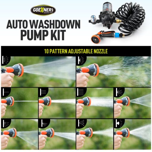 [Upgraded Version] Fresh Water Pump with Spray Gun, 12V DC Water Pump, 6.5GPM 70PSI Five Chamber Self-Priming Diaphragm Water Pump with Heavy Duty Pressure Switch and Strainer - Image 3