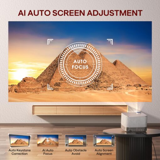 3-in-1 Outdoor Projector 4K Supported, AURZEN BOOM 3 Smart Projector with WiFi and Bluetooth, 3D DoIby Audio & 36W Speakers, Auto Focus & Keystone, Netflix Official 500 ANSI Home proyector, Gold - Image 3