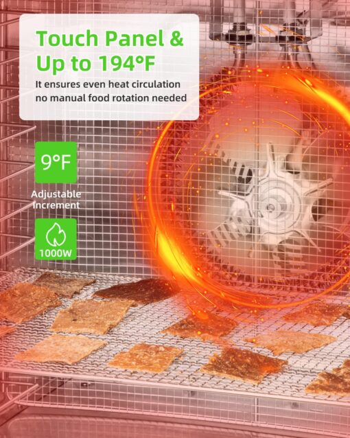 1000W 12-Tray Stainless Steel Food Dehydrator with Extra-Large Trays (14.07ft²) | 194°F Temp Control, 24-Hour Timer, Overheat Protection | Efficient for Drying Jerky, Fruits, and Vegetables - Image 3