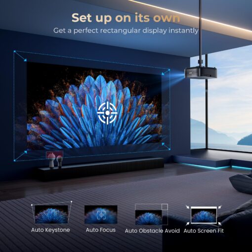 [1000 ANSI & Audio by DBX-TV] Alvar 4K Projector with WiFi 6 and Bluetooth, 30W Speakers, Netflix Certified & DoIby Audio Outdoor Proyector, Auto Focus Native 1080P Smart Projector, Black - Image 6