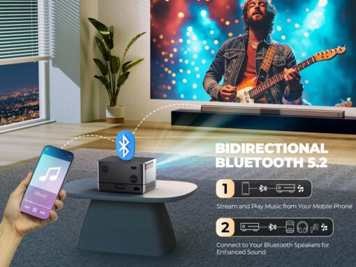 [Auto Focus/5" LCD] Outdoor Projector 4K with WiFi 6 and Bluetooth, DBPOWER 900 ANSI Native 1080P Portable Projector, Auto Keystone & Zoom, Sealed Engine, Movie Projector for iOS/Android/TV Stick - Image 5