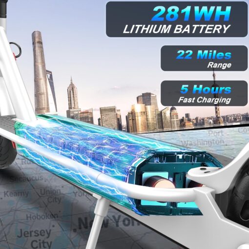 Qlaway 8.5" Aluminum Alloy Frame E Scooter for Adults 20 MPH Sport Escooter 350W Motor, Electric Scooter Up to 22 Miles Range, Bearing 265 LBS/APP Control-White - Image 6