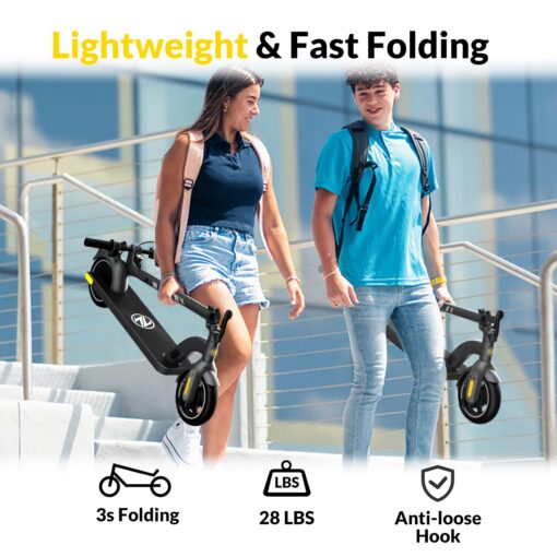 Electric Scooter ZD01, 500W Peak Motor & 19 MPH Electric Scooter Adults, 12-15 Mi Range Electric Kick Scooters, 8.5" Solid Tires, E-Lock & E-Horn, Lightweight Foldable Escooter for Commuter - Image 4