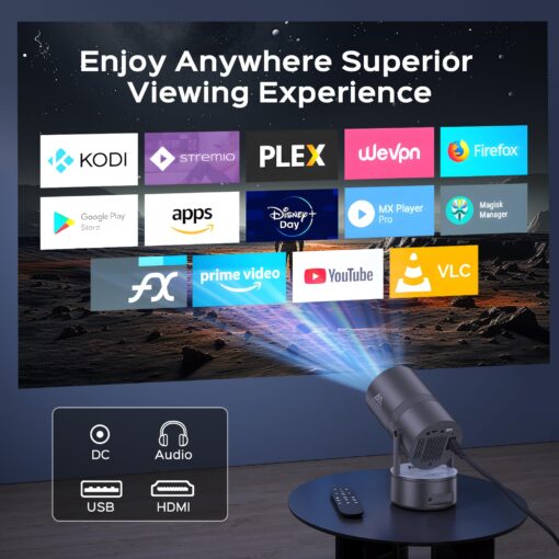 [Built-in Battery] Mini Projector with Wifi and Bluetooth, 4K 1080P Supported 270° Rotatable 150'' Screen Auto Keystone Home Outdoor Projector Portable Smart Projector for Phone/TV/Laptop/HDMI, White - Image 4