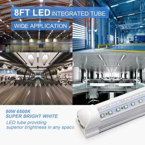 10-Pack 8ft LED Shop Light Fixture - 90W T8 Integrated LED Tube Light - 6500K 12000LM V-Shape Linkable - High Output - Clear Cover - Plug and Play - 270 Degree Lighting for Garage, Shop, Barn - Image 2