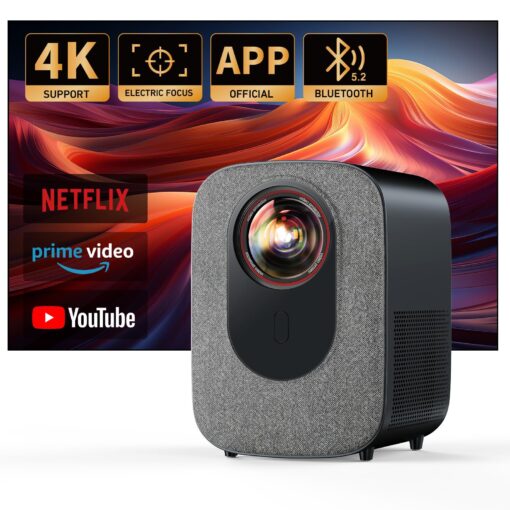[Netflix-Officially-Licensed]4K Projector with Wifi & Bluetooth, Jimveo 800 ANSI Native 1080P, Netflix/YouTube/PrimeVideo Built-in, Electric Focus & 4P Keystone Outdoor Portable Smart Projector