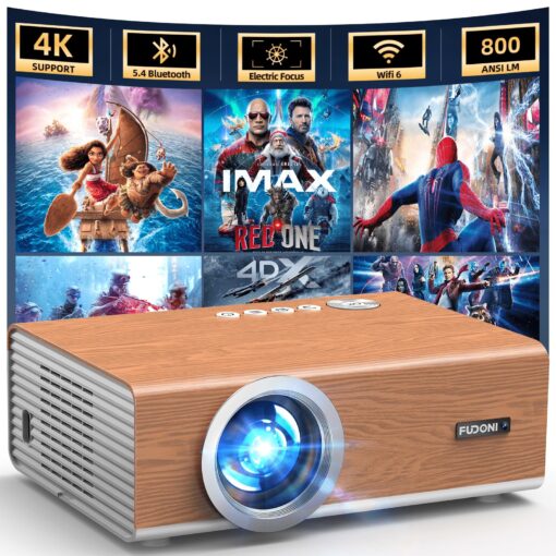 [Electric Focus/Auto Keystone] Projector with Wifi and Bluetooth, 800ANSI Native 1080P Portable Outdoor Movie Projector, Smart Home Proyector 4K Support for HDMI/USB/iOS/Android/Phone/PC, Retro Design