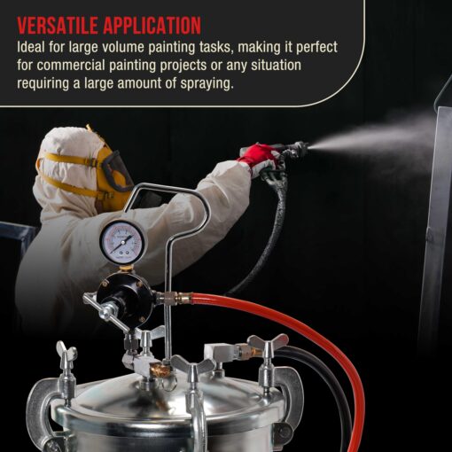 TCP Global 2-1/2 Gallon - (10 Liter) Pressure Pot Paint Tank: Heavy Duty Solid Steel, Clamp on Lid, Regulator & Pressure Gauge, Spray Gun and Hoses - Ideal for Large Volume Painting and Autobody Work - Image 3