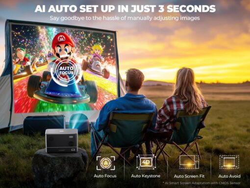 [Auto Focus/5" LCD] Outdoor Projector 4K with WiFi 6 and Bluetooth, DBPOWER 900 ANSI Native 1080P Portable Projector, Auto Keystone & Zoom, Sealed Engine, Movie Projector for iOS/Android/TV Stick - Image 8