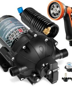 [Upgraded Version] Fresh Water Pump with Spray Gun, 12V DC Water Pump, 6.5GPM 70PSI Five Chamber Self-Priming Diaphragm Water Pump with Heavy Duty Pressure Switch and Strainer