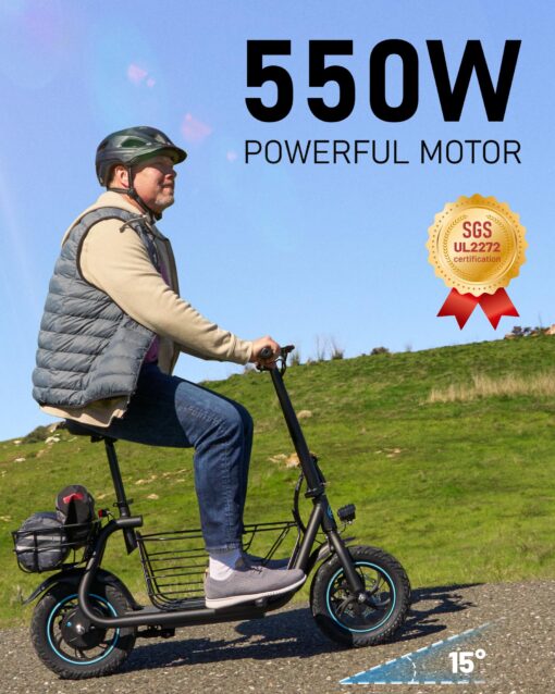 URBANMAX Electric Scooter with Seat, 550W Motor, 18.6MPH Top Speed, 20 Miles Range, Adults Electric Scooter with Large Storage Basket for Pets Dogs and Items C1S-FB4 - Image 5