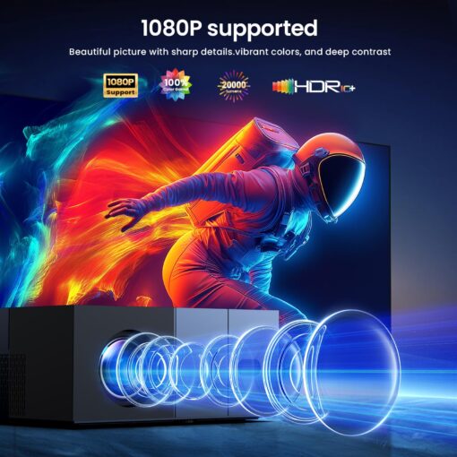 [Electric Focus] Projector with WiFi and Bluetooth, 20000LM Native 1080P Projector with Screen, YOWHICK Portable Movie Smart Projector, Home Projector 4K Supported for Phone/TV Stick /HDMI/USB Grey - Image 2