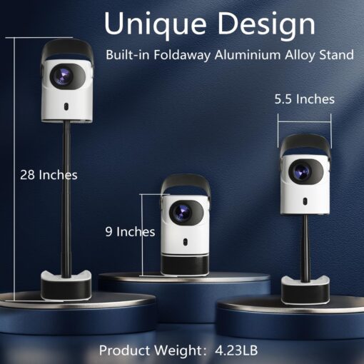 [29" Foldable stand] Portable Projector with WIFI and Bluetooth, Outdoor Movie Projector with Native 1080P, 600 ANSI, Electric Focus, Auto keytone, Dolby Audio, Smart Projector with Built in APPS - Image 8