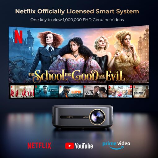 [1000 ANSI & Audio by DBX-TV] Alvar 4K Projector with WiFi 6 and Bluetooth, 30W Speakers, Netflix Certified & DoIby Audio Outdoor Proyector, Auto Focus Native 1080P Smart Projector, Black - Image 7