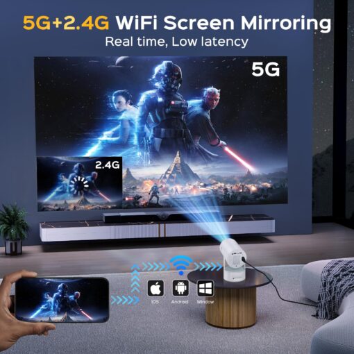 [Built-in Battery] Mini Projector with Wifi and Bluetooth, 4K 1080P Supported 270° Rotatable 150'' Screen Auto Keystone Home Outdoor Projector Portable Smart Projector for Phone/TV/Laptop/HDMI, White - Image 7