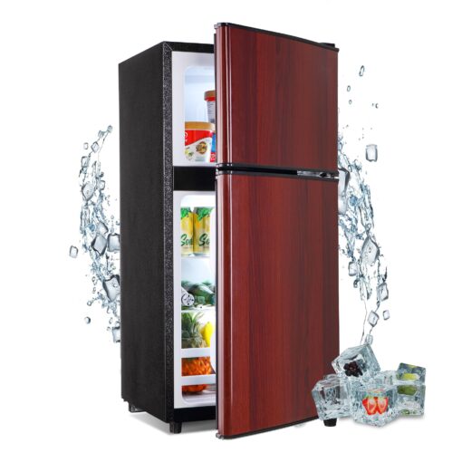 Zyerch FLS-80-WOOD Mini, 3.5 Size Fridges with Freezer Adjustable Thermostat, Small Refrigerator for Apartment, Office, Kitchen, Dorm, Wood, 3.2 Cu. Ft