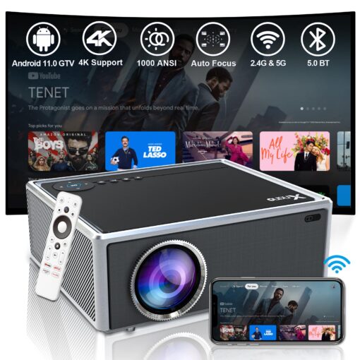 【Netflix Officially Licensed & 8K/4K Video Decode Support & Auto Focus】 Projector with 5G WiFi Bluetooth, 1000ANSI Native 1080p Movie Projector with Dolby, Built-in Youtube, Prime Video, Disney+ Apps