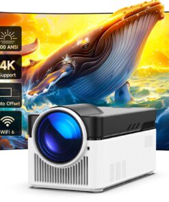 [700 ANSI]Ultra Short Throw Smart Projector, 1080P 4K Support, with Wifi6 and BT 5.4, Auto Offset Projector, 2+32GB Memory, Auto Correction Video Proyector for Home Theater/Outdoor Use