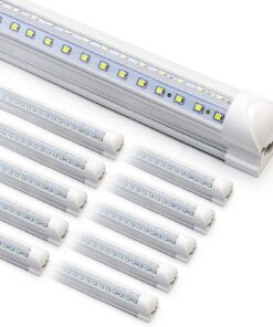 10-Pack 8ft LED Shop Light Fixture - 90W T8 Integrated LED Tube Light - 6500K 12000LM V-Shape Linkable - High Output - Clear Cover - Plug and Play - 270 Degree Lighting for Garage, Shop, Barn