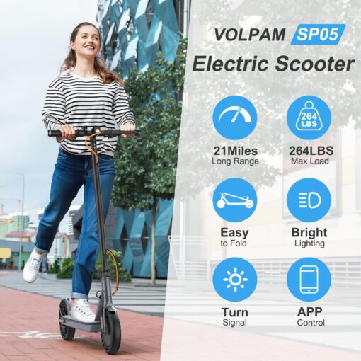 VOLPAM Electric Scooter, Powerful 350W-500W Motor, 21Miles Long Range, Top Speed 19/21 MPH, 8.5" /10''Solid Tires, Cruise Control, E Scooter for Adults (350W-21Miles-Turn Signal Light) - Image 7