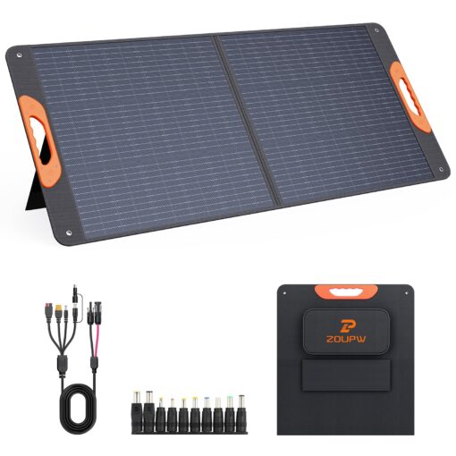 ZOUPW 110 Watt Portable Solar Panel,Power Outage Essentials,18.6V Foldable Solar Panel Charger for Power Station,23.5% High Efficiency IP67 Waterproof 2 Kickstands for Camping RV Hurricane Blackout