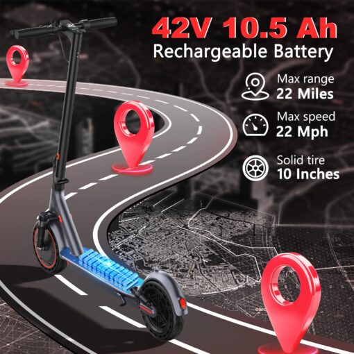 Electric Scooter, 8.5" /10“Tire, 16/19/22Mph Top Speed, 12/22/28 Miles Long Range, Folding Escooter for Adults and Teens with Dual Braking,Dual Suspension, App - Image 9