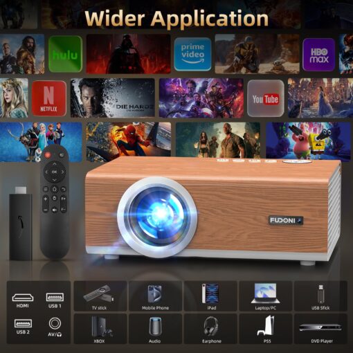 [Electric Focus/Auto Keystone] Projector with Wifi and Bluetooth, 800ANSI Native 1080P Portable Outdoor Movie Projector, Smart Home Proyector 4K Support for HDMI/USB/iOS/Android/Phone/PC, Retro Design - Image 3