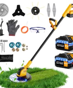 12 Inch Electric Weed Wacker, Lightweight Electric Weed Eater,800W Brushless Motor, 6000mAH, 2 Batteries, Multifunctional Grass Trimmer Lawn Tool,Yellow