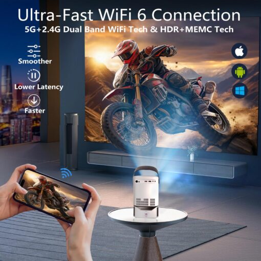 [29" Foldable stand] Portable Projector with WIFI and Bluetooth, Outdoor Movie Projector with Native 1080P, 600 ANSI, Electric Focus, Auto keytone, Dolby Audio, Smart Projector with Built in APPS - Image 6
