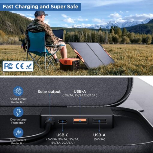 ZOUPW 110 Watt Portable Solar Panel,Power Outage Essentials,18.6V Foldable Solar Panel Charger for Power Station,23.5% High Efficiency IP67 Waterproof 2 Kickstands for Camping RV Hurricane Blackout - Image 5